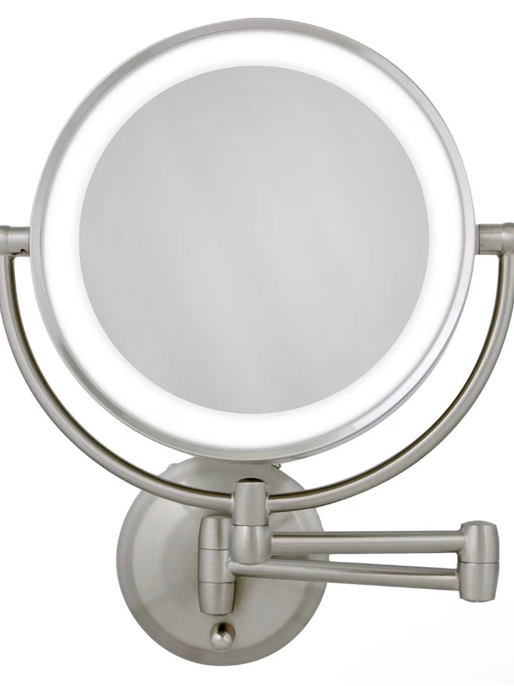 LED Lighted Wall Mirror in Silver — Extendable Swing-Arm Vanity Mirror